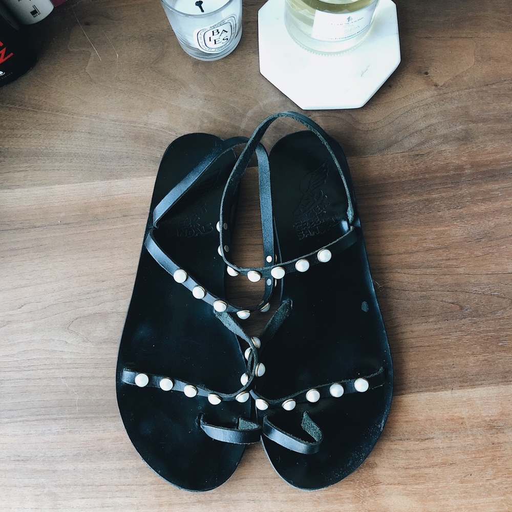 Ancient Greek Sandals Pearl Gladiator Leather